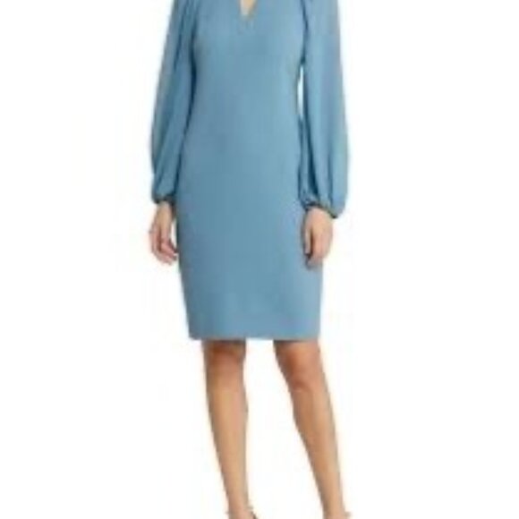 Vince Camuto Dusty Blue Chiffon V-Neck Crepe Dress Size 2 - Picture 1 of 7